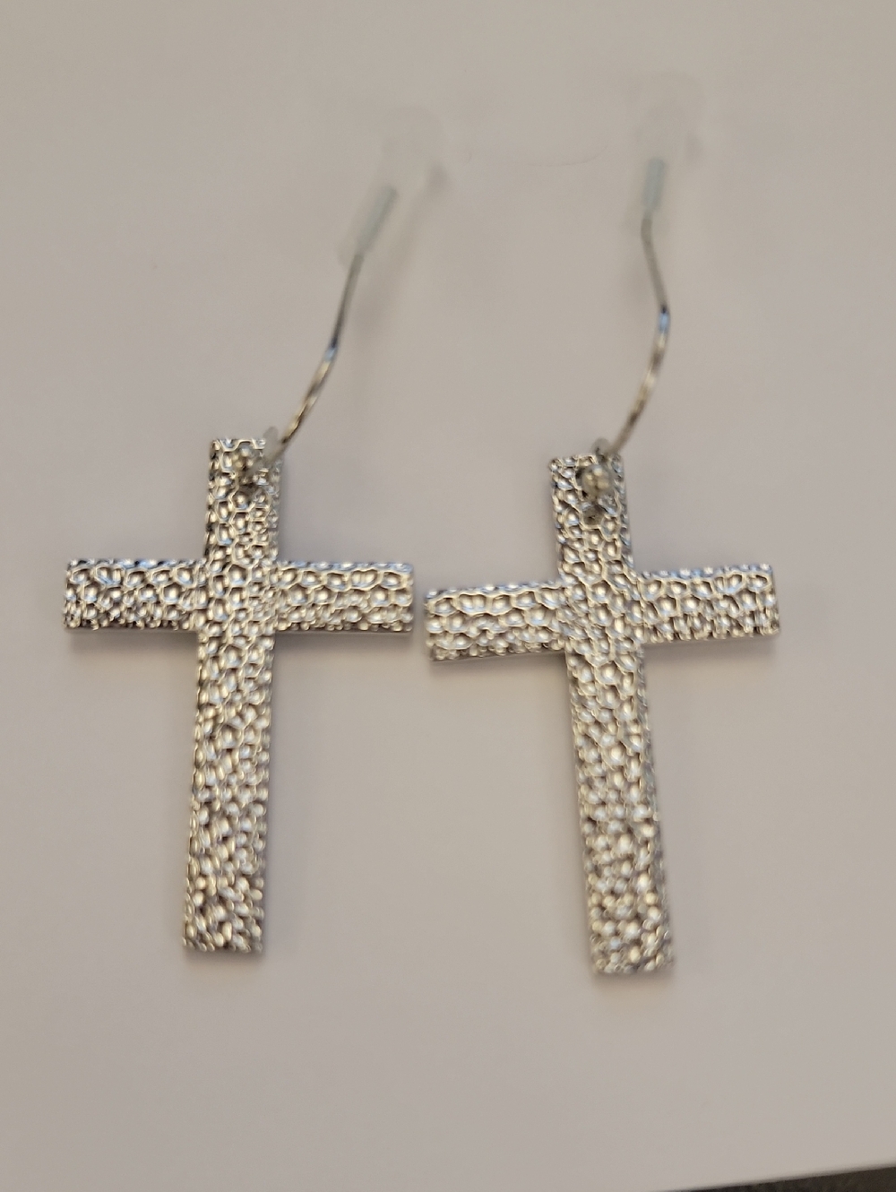 Silver Textured Cross Dangle Earrings - Women Jewelry